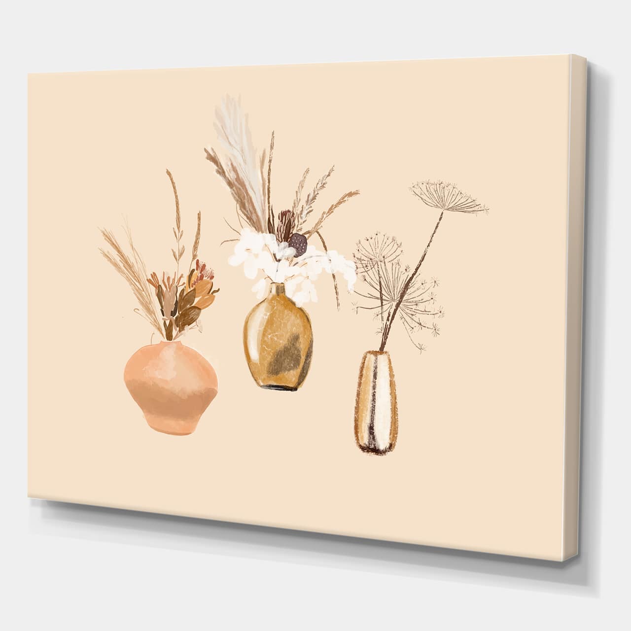 Designart - Bouquets Of Wildflowers In Gold Vases I - Traditional Canvas Wall Art Print